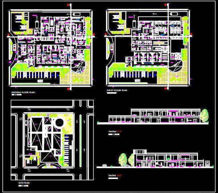 Multi-Specialty Hospital Design DWG - Ground and First Floor Layout